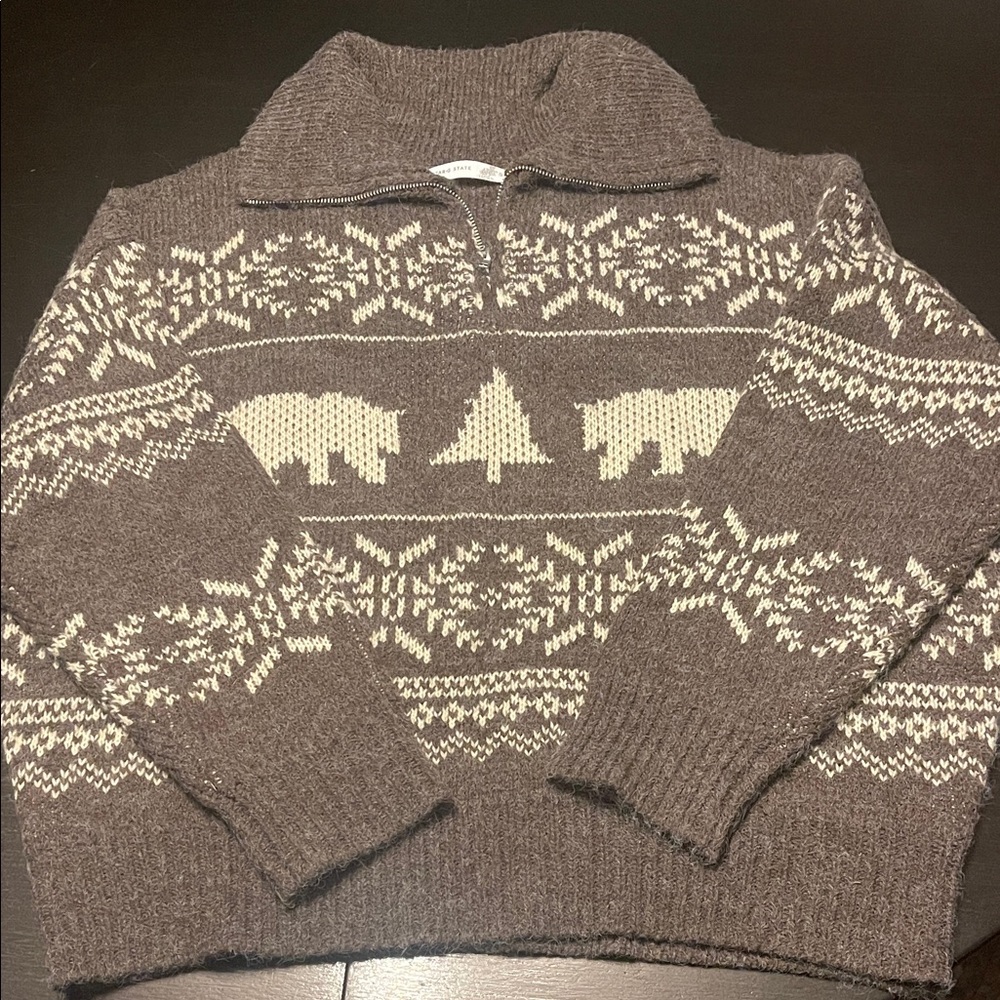 Altar'd State Brown and Cream Patterned Turtleneck Sweater
